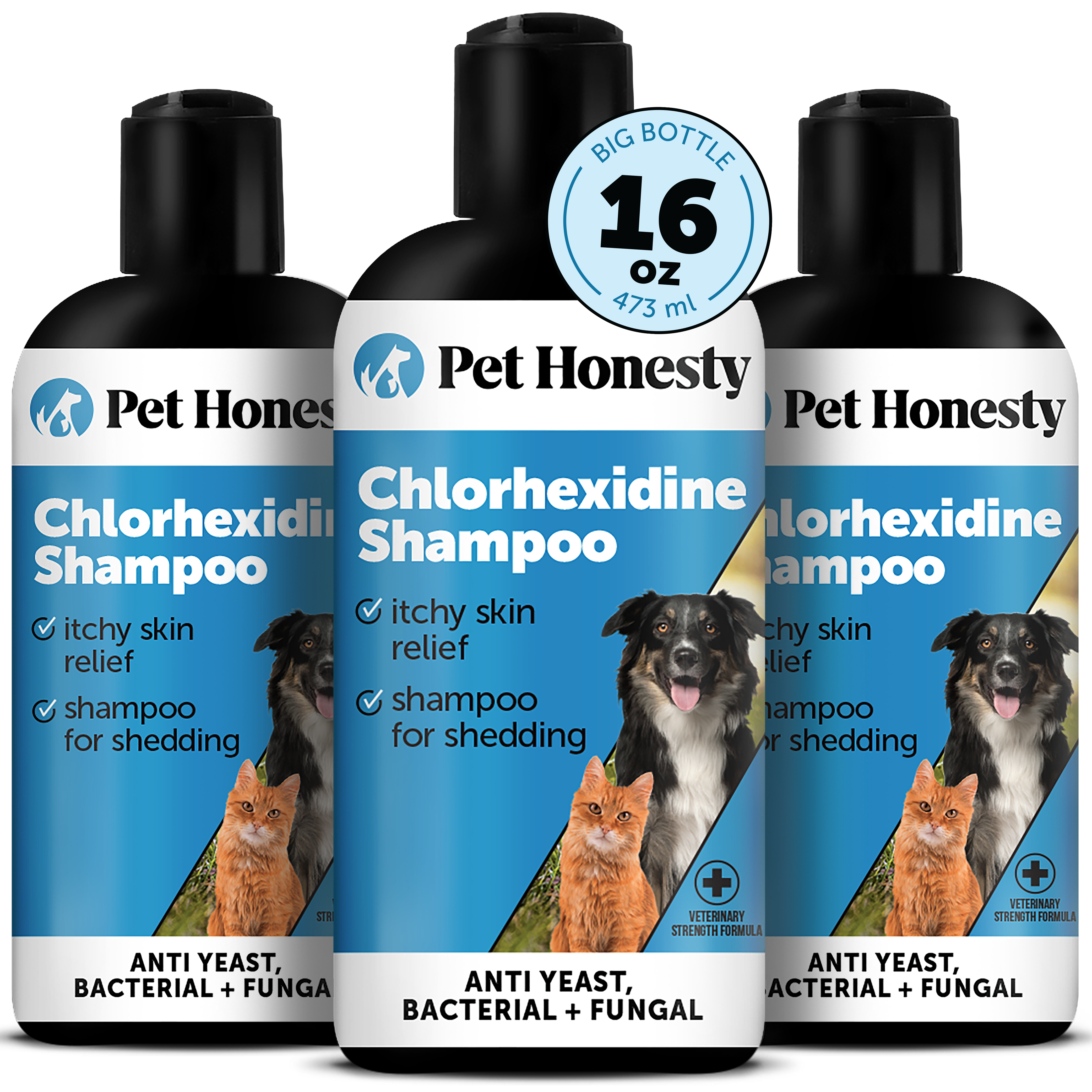 Chlorhexidine Shampoo for Dogs Cats (3 Pack) Pet Honesty