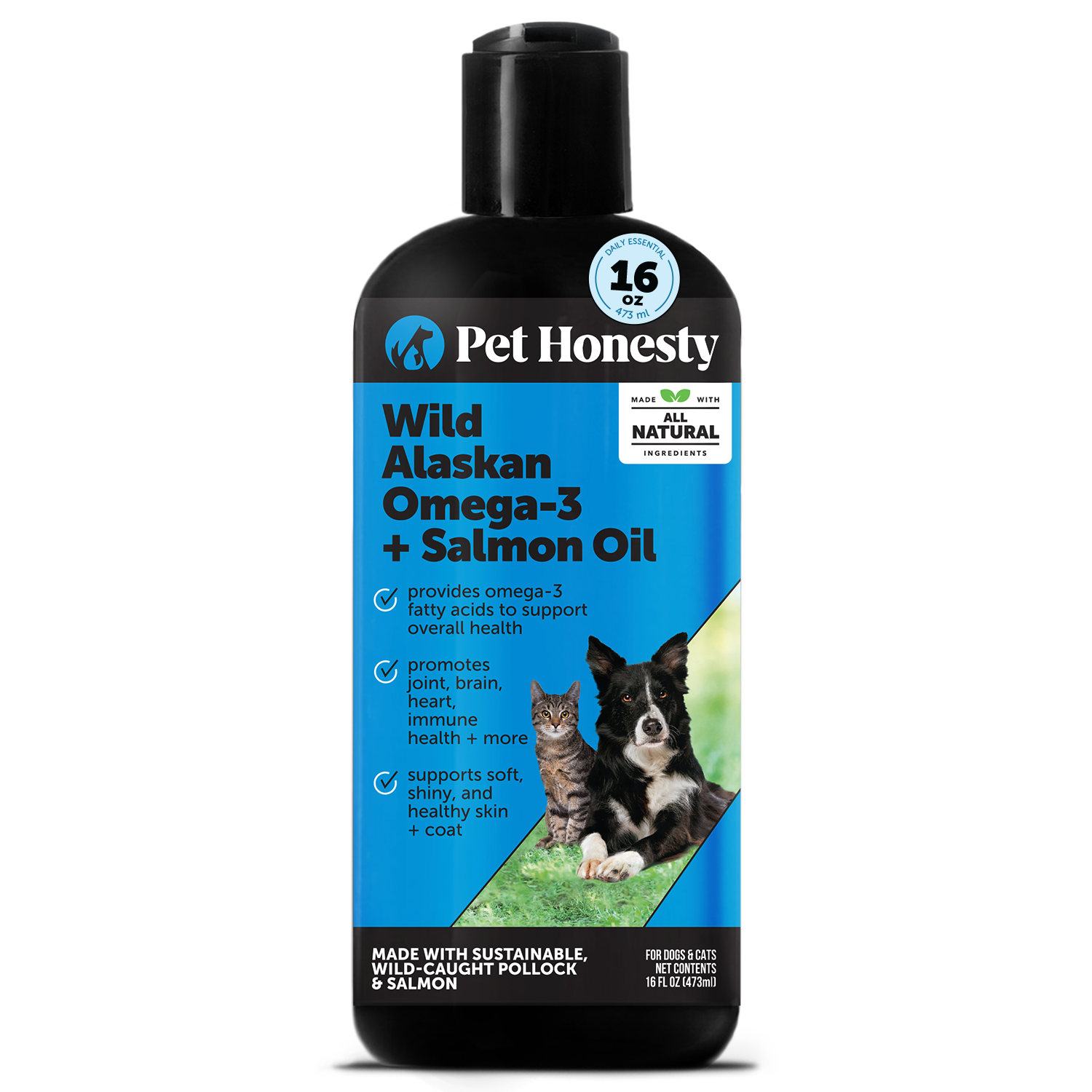 Pet Honesty Wild Caught Omega-3 Fish Oil Supplement for Dogs & Cats (16 fl oz)