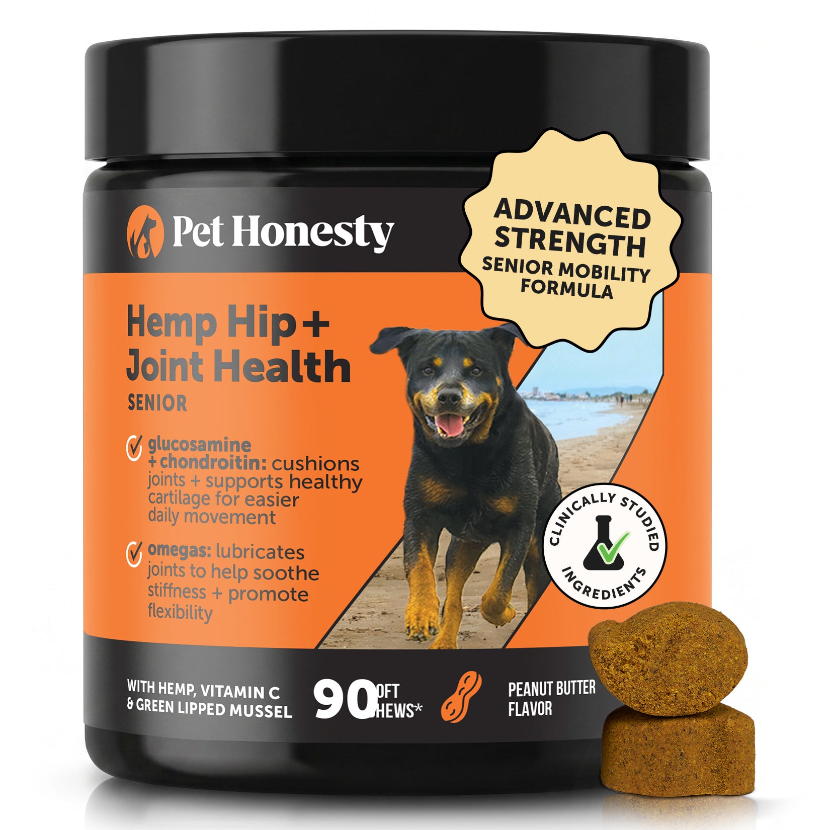 Peanut Butter Flavor Hemp Hip & Joint Health Chews for Senior Dogs