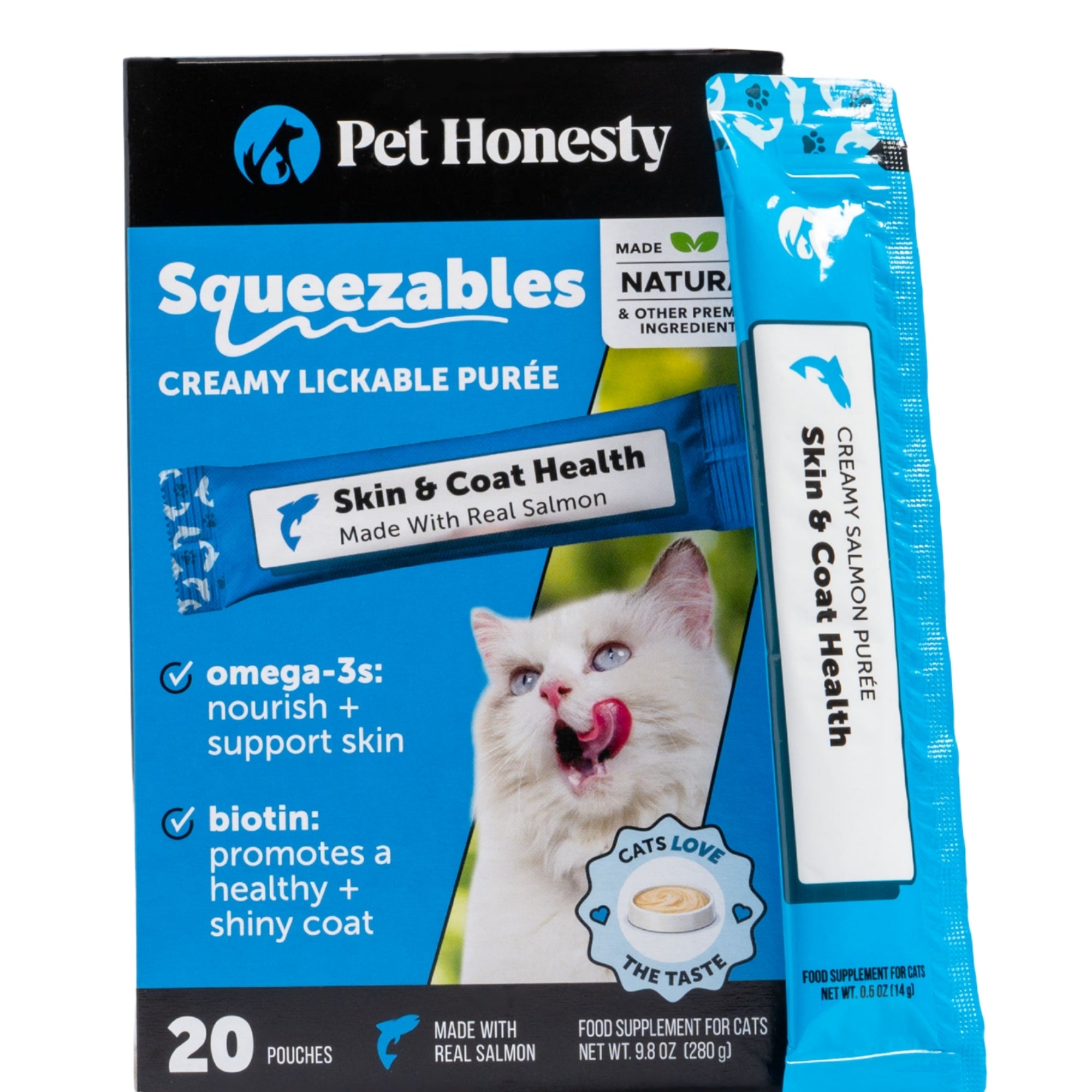 Squeezables Skin & Coat Support Supplement for Cats, 20 Pouches