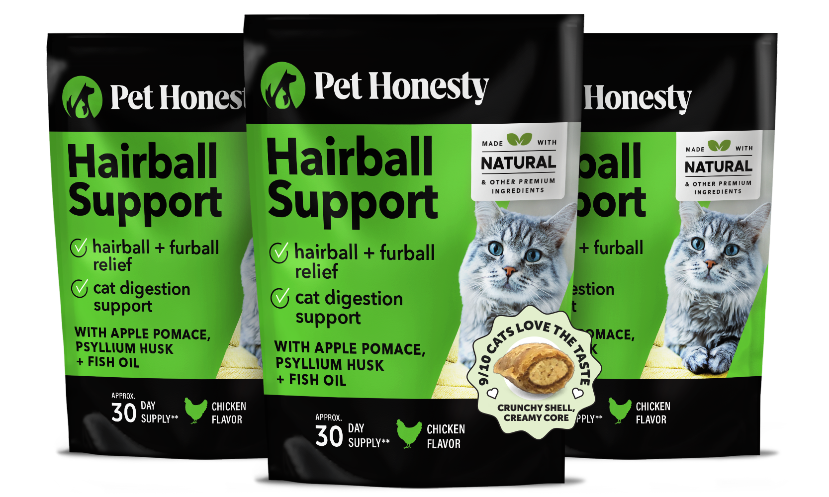 Dual Texture Hairball Support Supplement for Cats 3-Pack (Chicken Flavor)