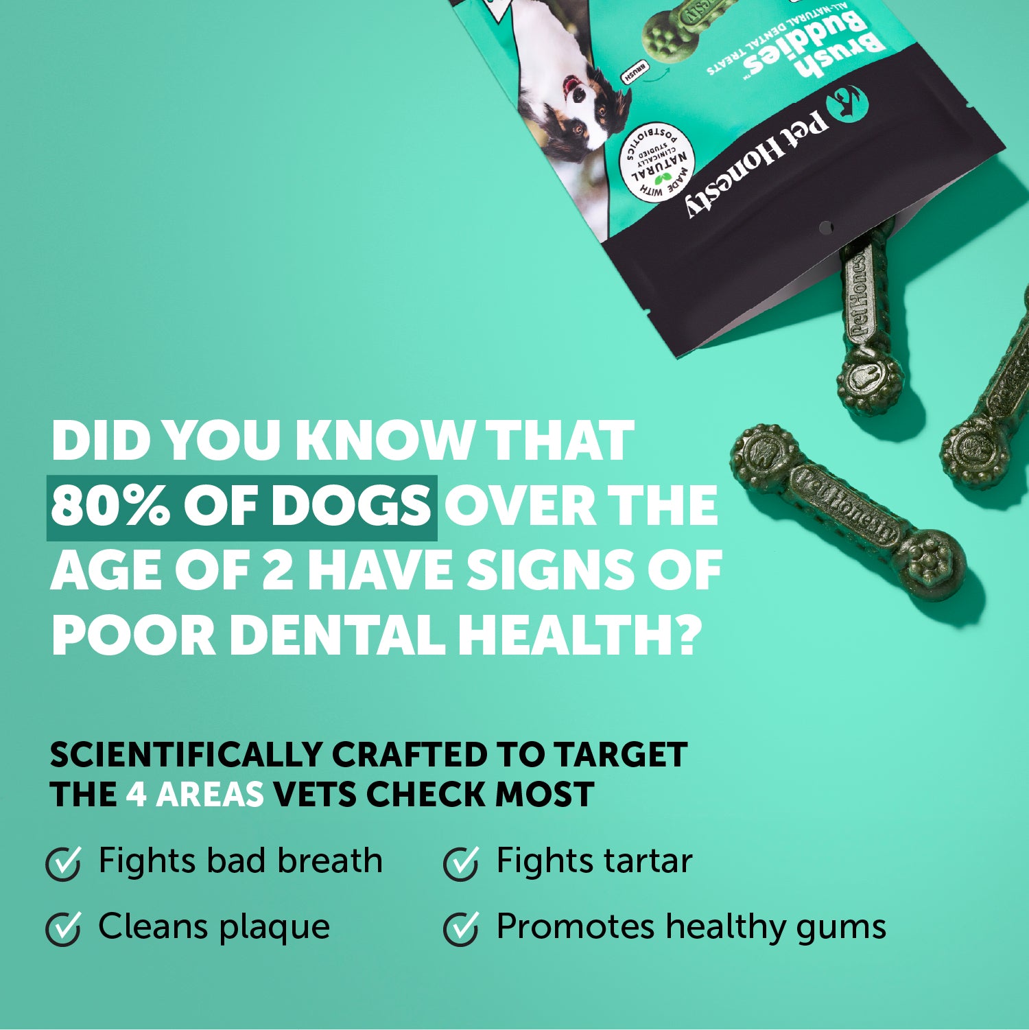 Brush Buddies All-Natural + Long Lasting Dental Treats for Medium Sized Dogs - 15 Count