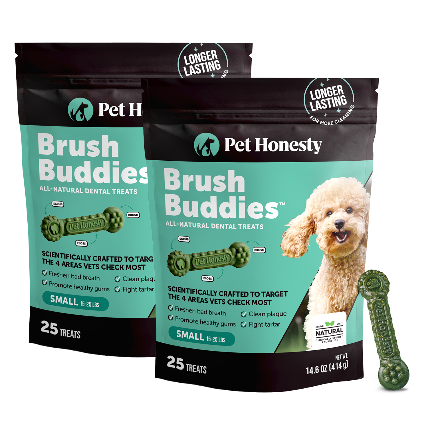 Brush Buddies All-Natural + Long Lasting Dental Treats for Small Sized Dogs - 2 Pack (50 Count)