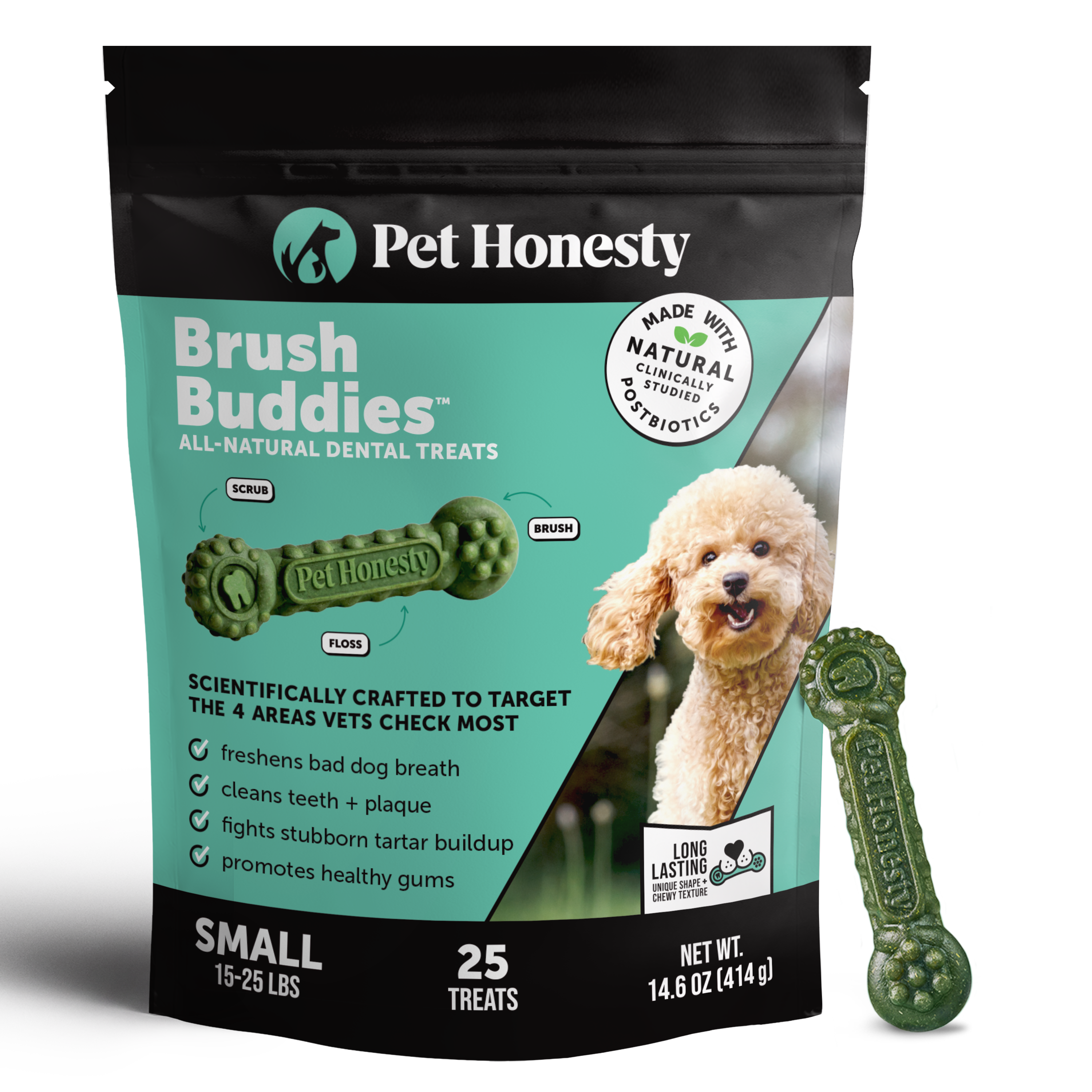 Brush Buddies All-Natural + Long Lasting Dental Treats for Small Sized Dogs - 25 Count