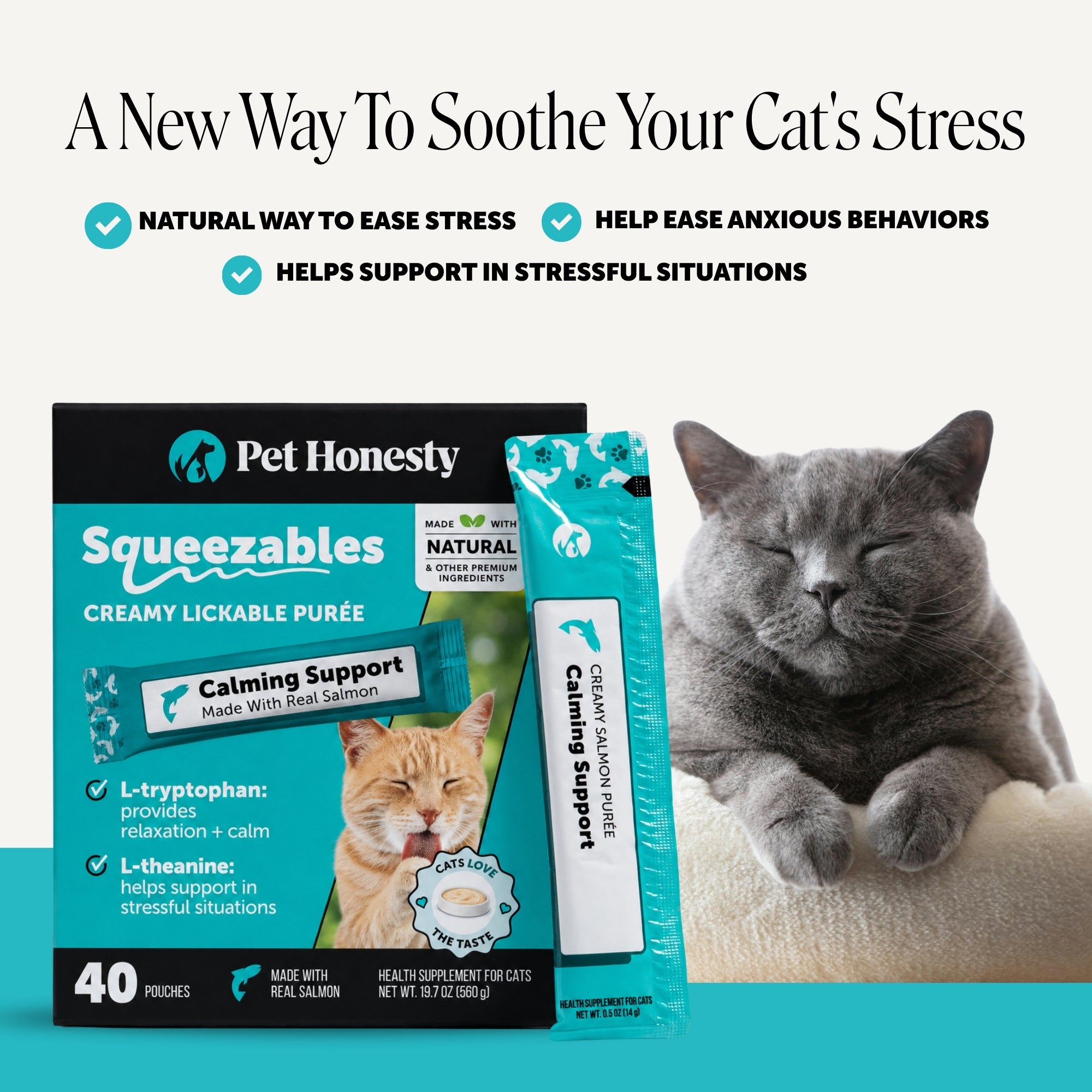 Squeezables Calming Supplement for Cats, 40 Pouches