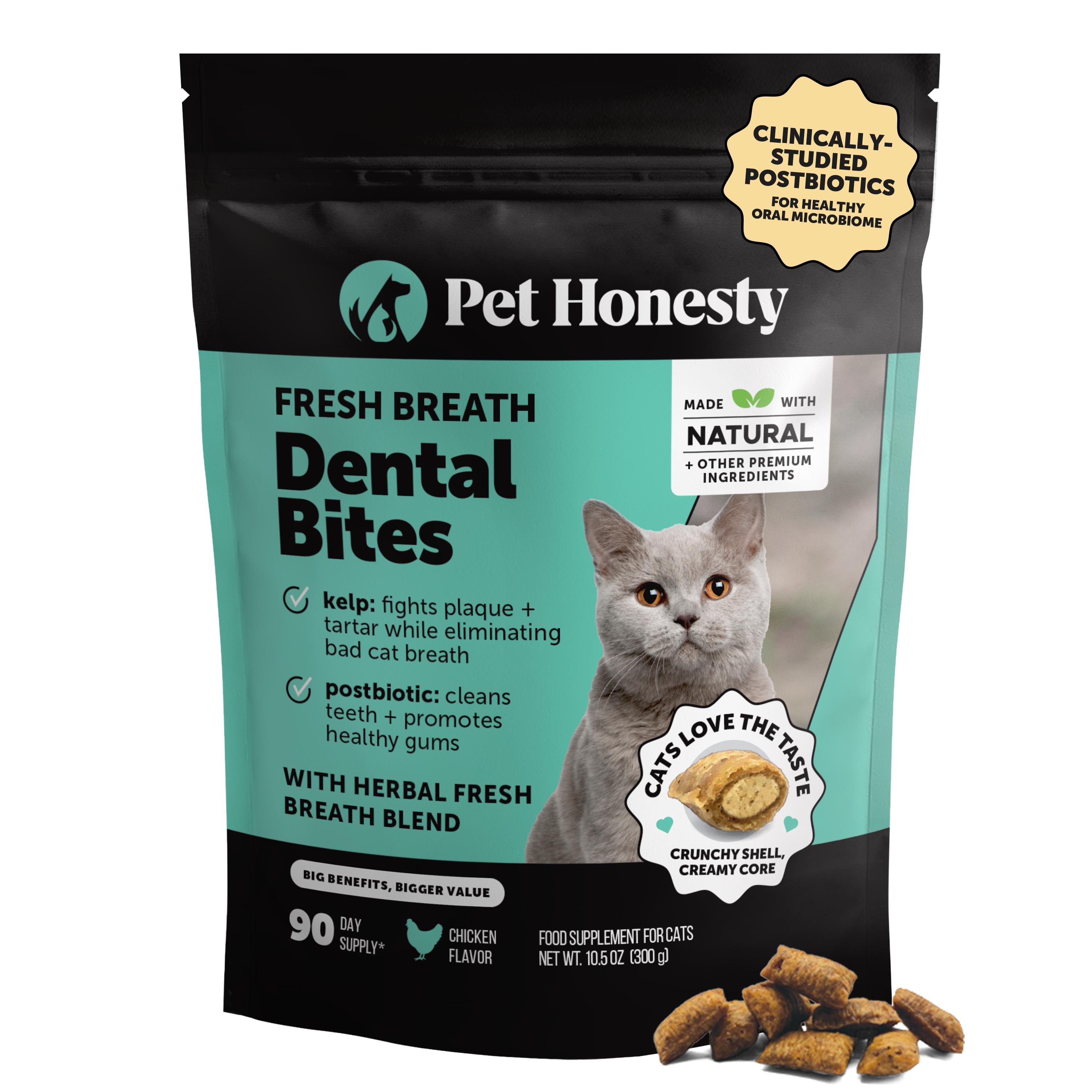 Dual-Texture Fresh Breath Dental Bites for Cats (Chicken Flavor) 10.5oz