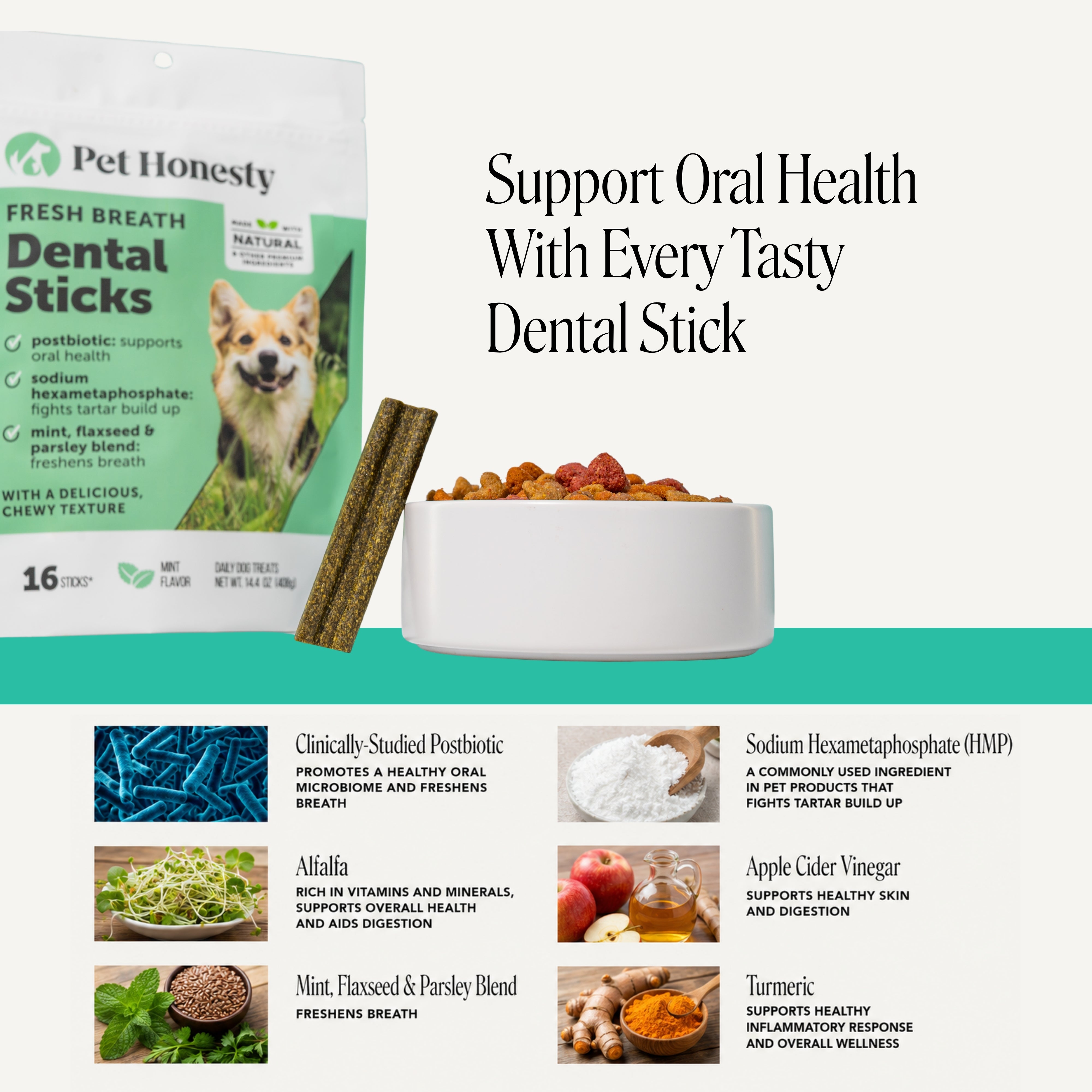 Fresh Breath Dental Treat Sticks for Dogs - Mint (16 Ct Pouch)