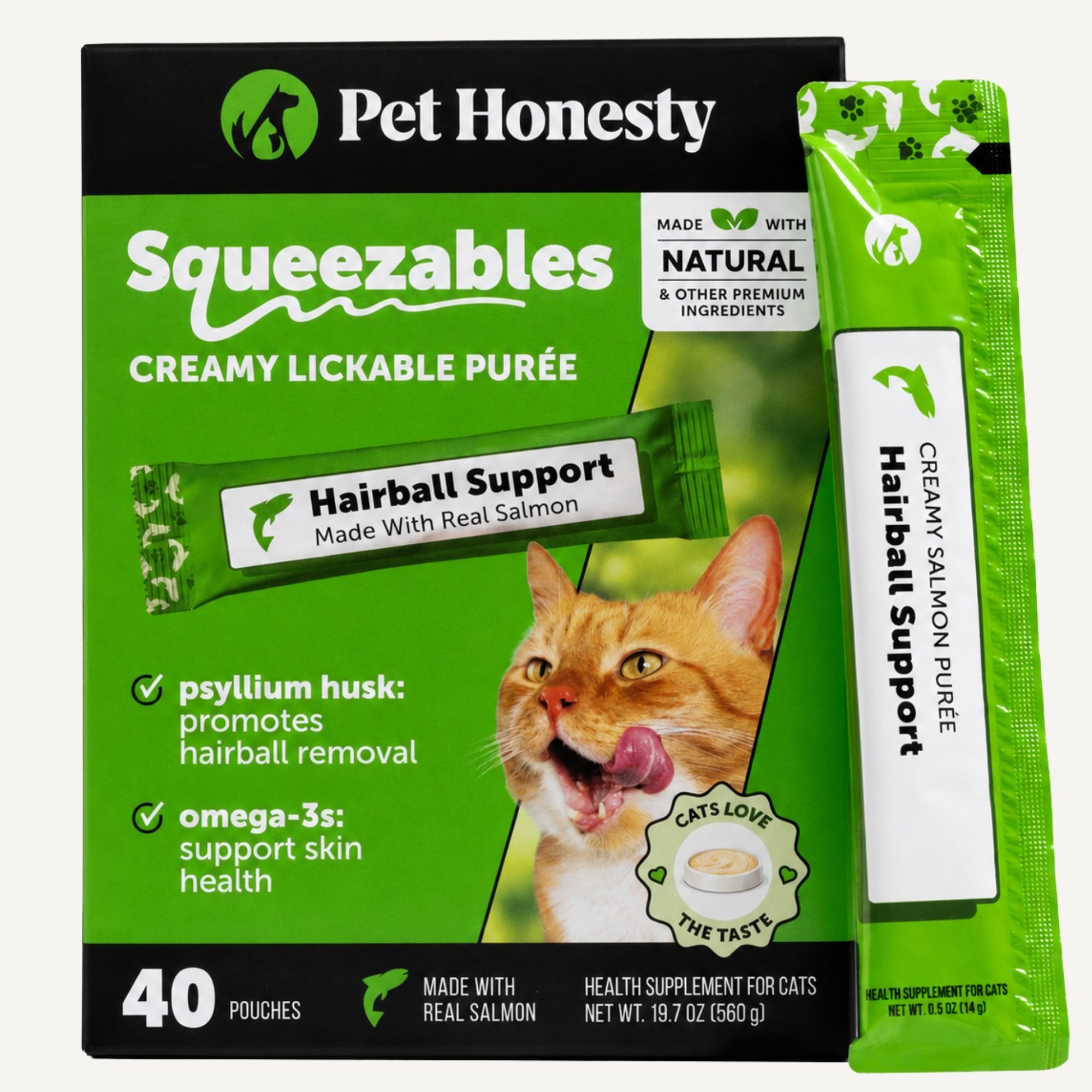 Squeezables Hairball Support Supplement for Cats, 40 Pouches