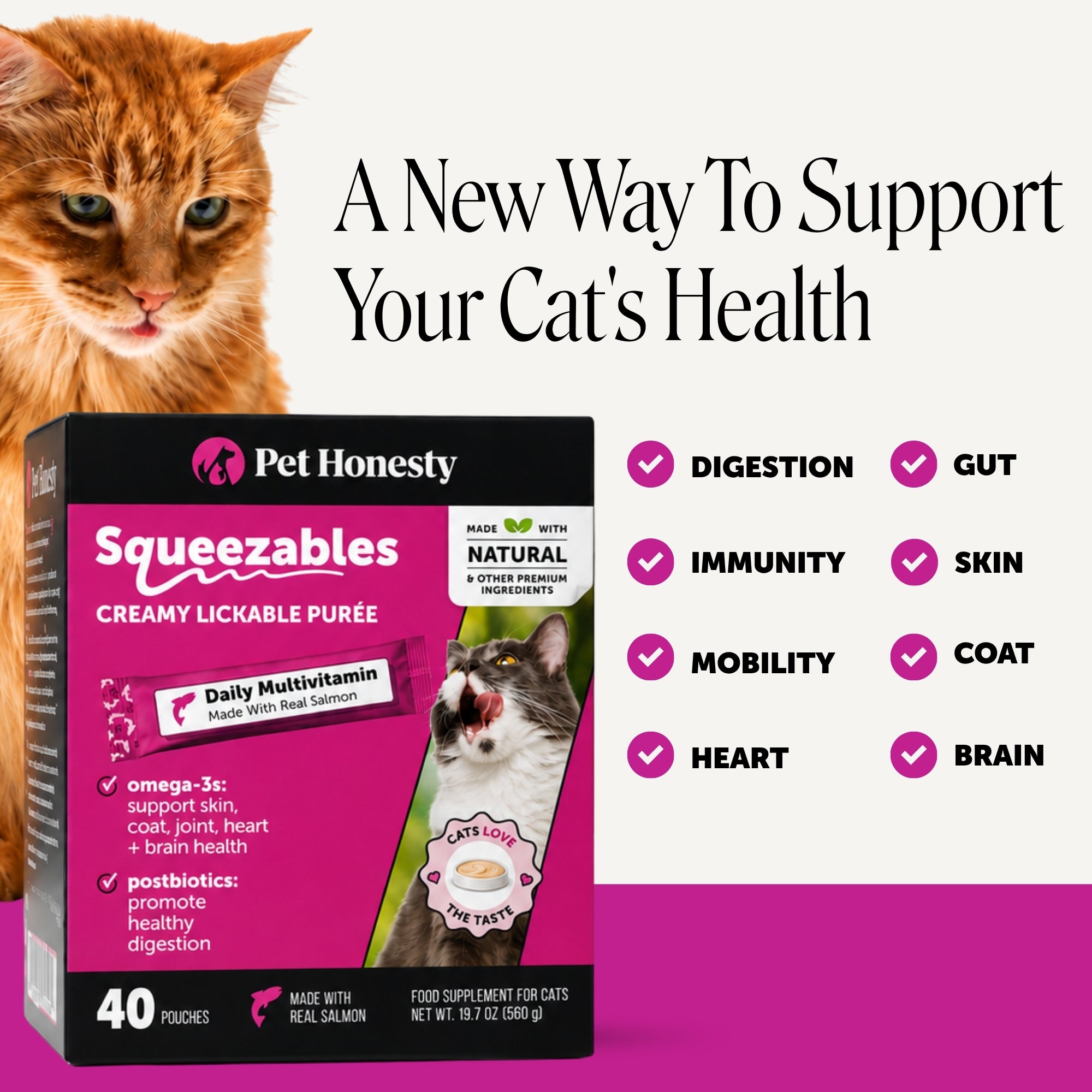 Squeezables Multivitamin Lickable Supplements for Cats, 40 Pouches