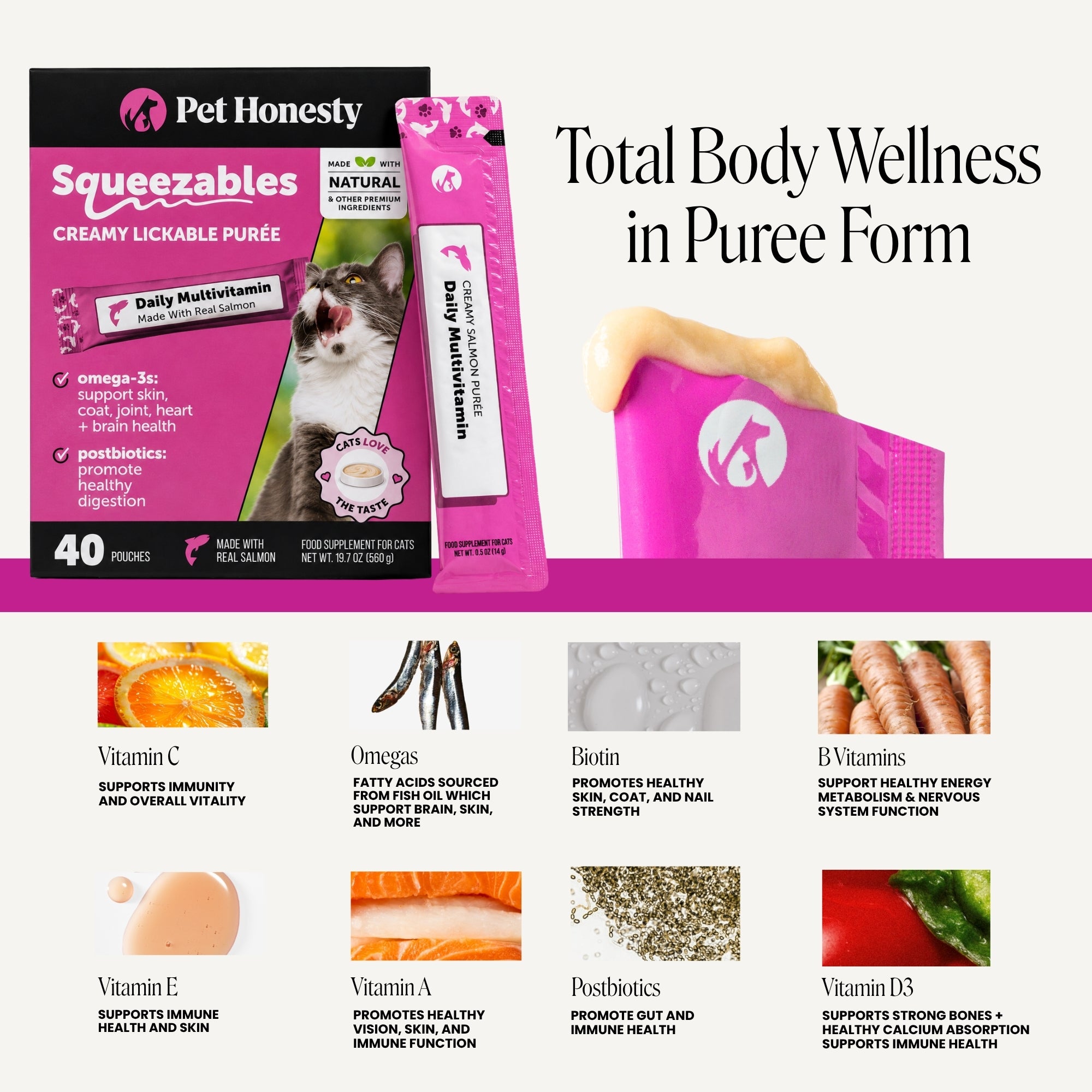 Squeezables Multivitamin Lickable Supplements for Cats, 40 Pouches