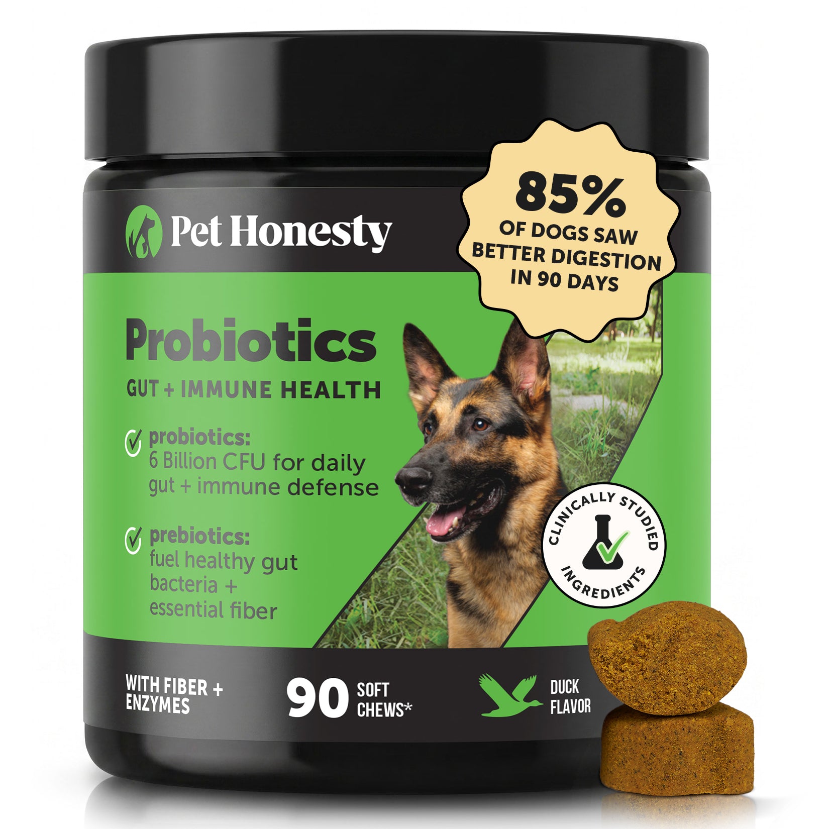 Gut + Immune Health Digestive Probiotic Chews for Dogs (Duck Flavor)