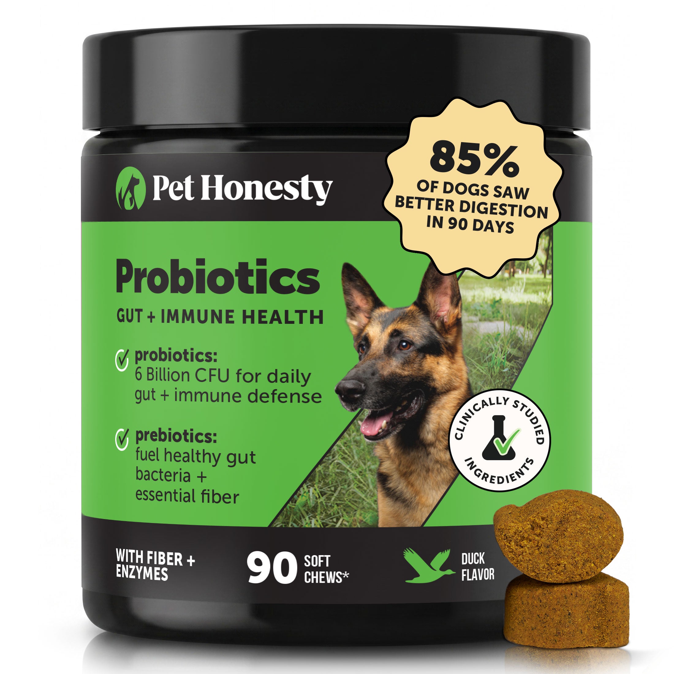 Gut + Immune Health Digestive Probiotic Chews for Dogs (Duck Flavor)