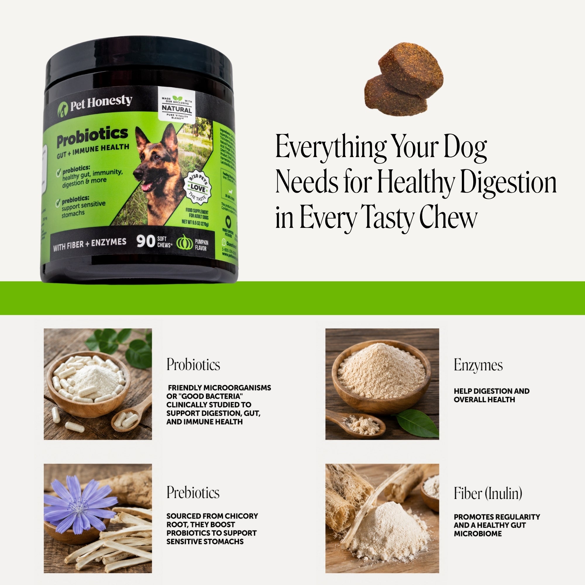 Gut + Immune Health Digestive Probiotic Chews for Dogs (Pumpkin Flavor)