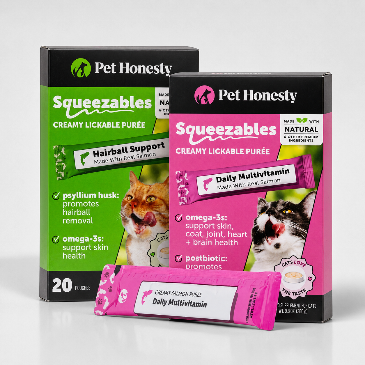 Squeezables Multivitamin + Hairball Bundle for Cats, 40 Pouches