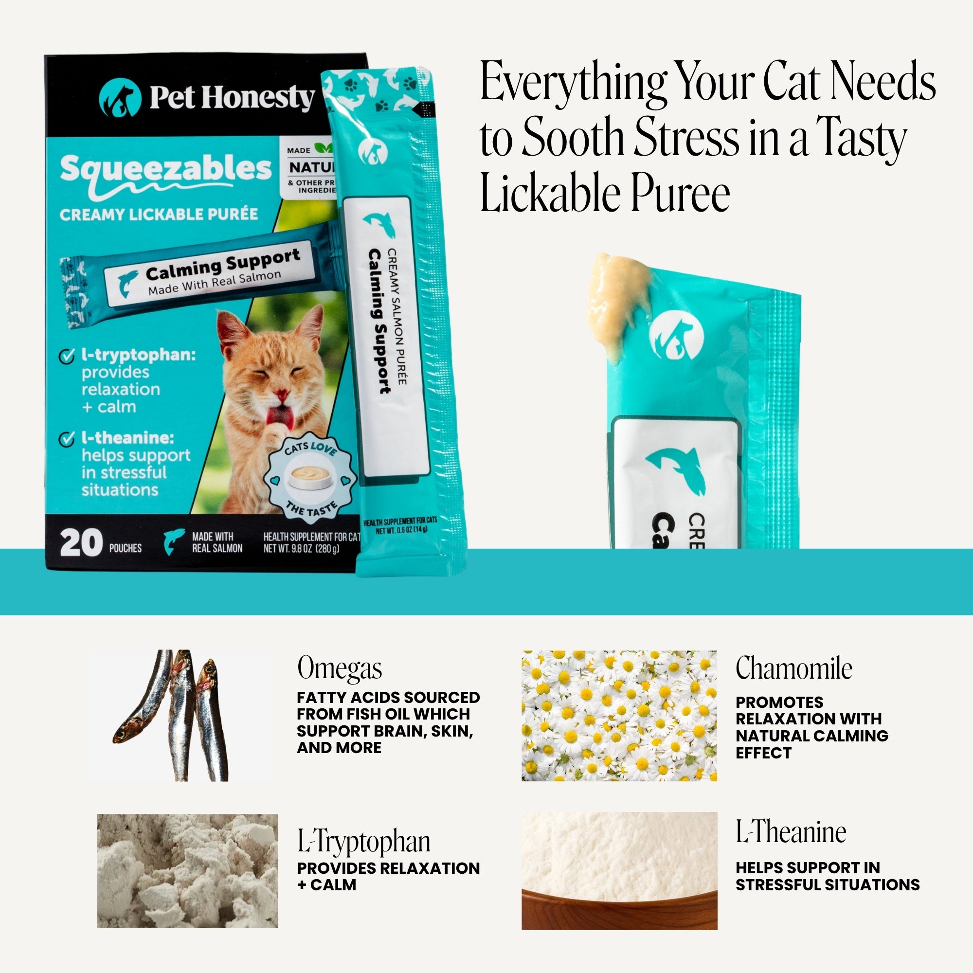 Squeezables Calming Supplement for Cats, 20 Pouches