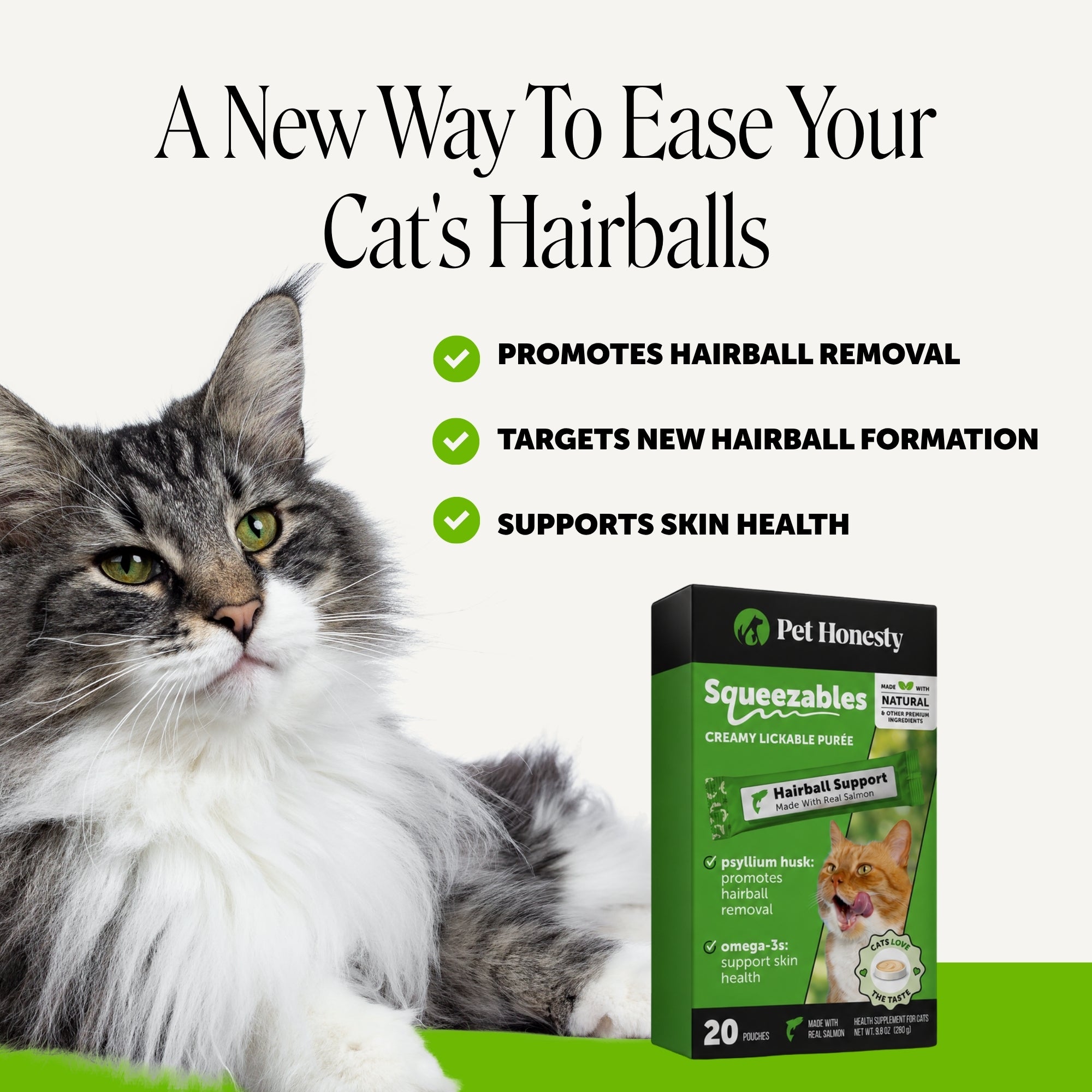 Squeezables Hairball Support Supplement for Cats, 20 Pouches