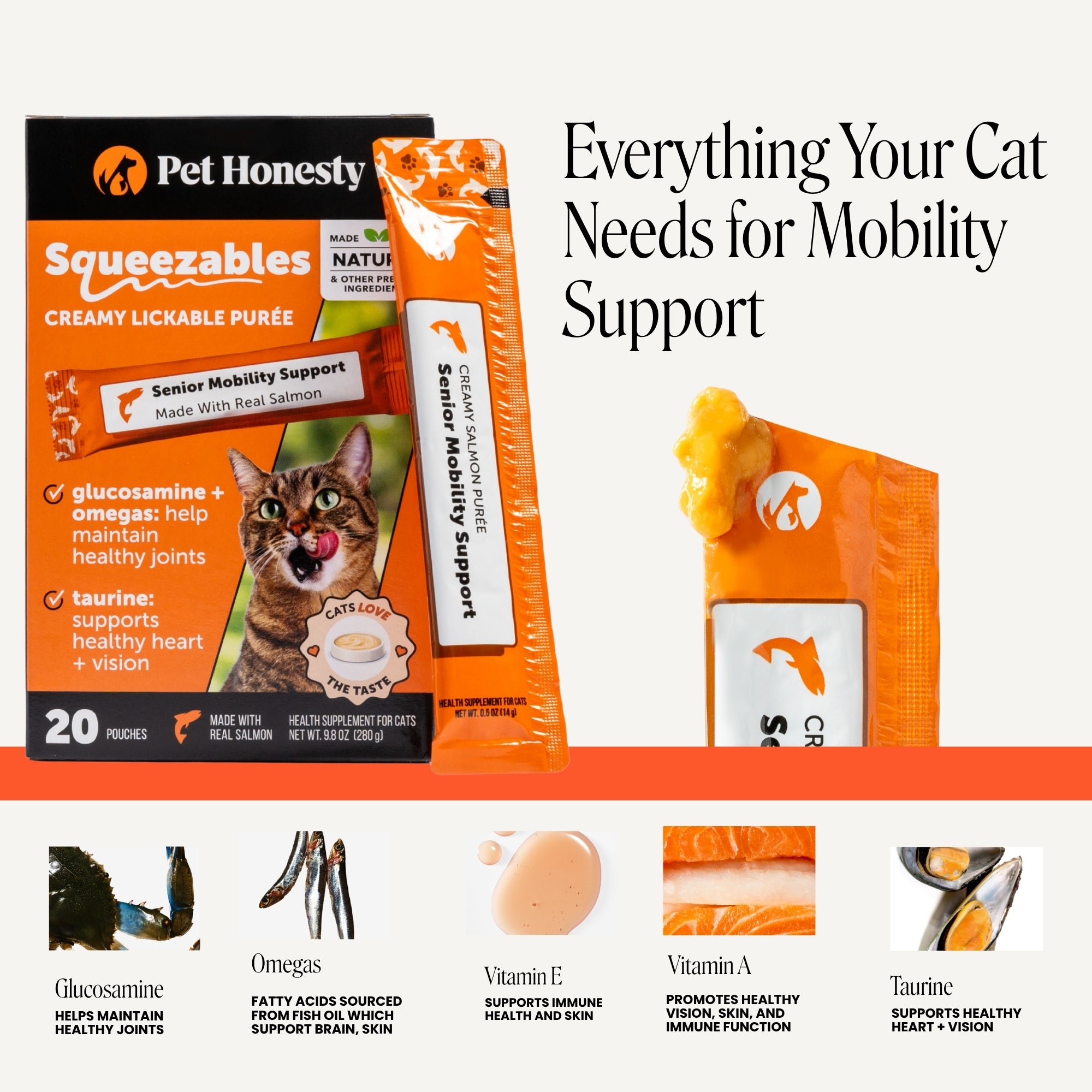 Squeezables Senior Joint Support Supplement for Cats, 20 Pouches