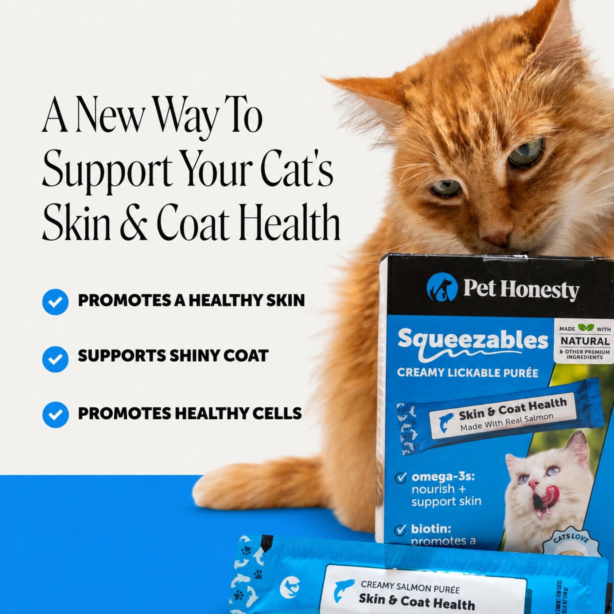 Squeezables Skin & Coat Support Supplement for Cats, 20 Pouches