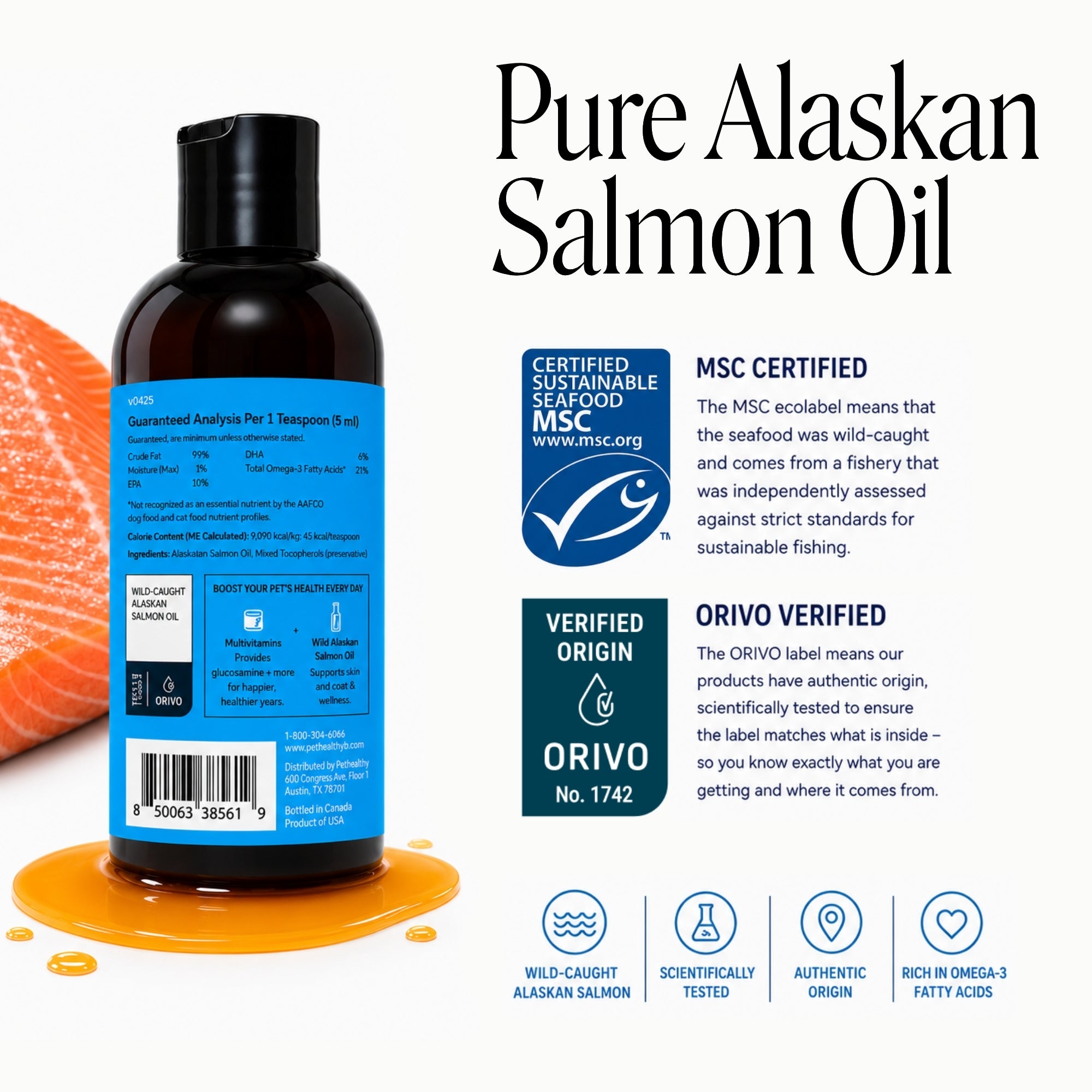Wild Alaskan Omega-3 & Salmon Oil for Dogs and Cats, 32oz