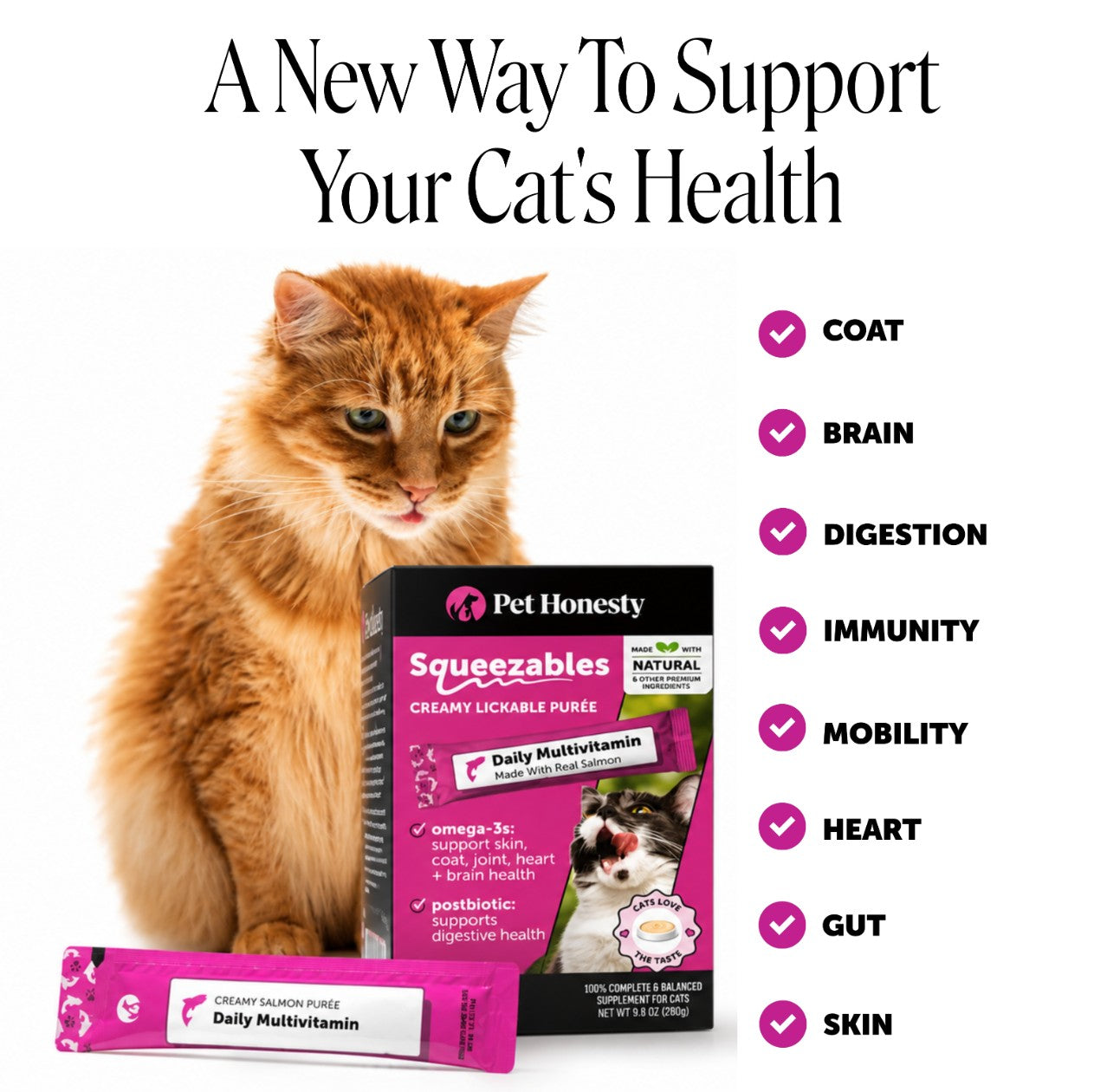 Squeezables Multivitamin Lickable Supplements for Cats, 20 Pouches