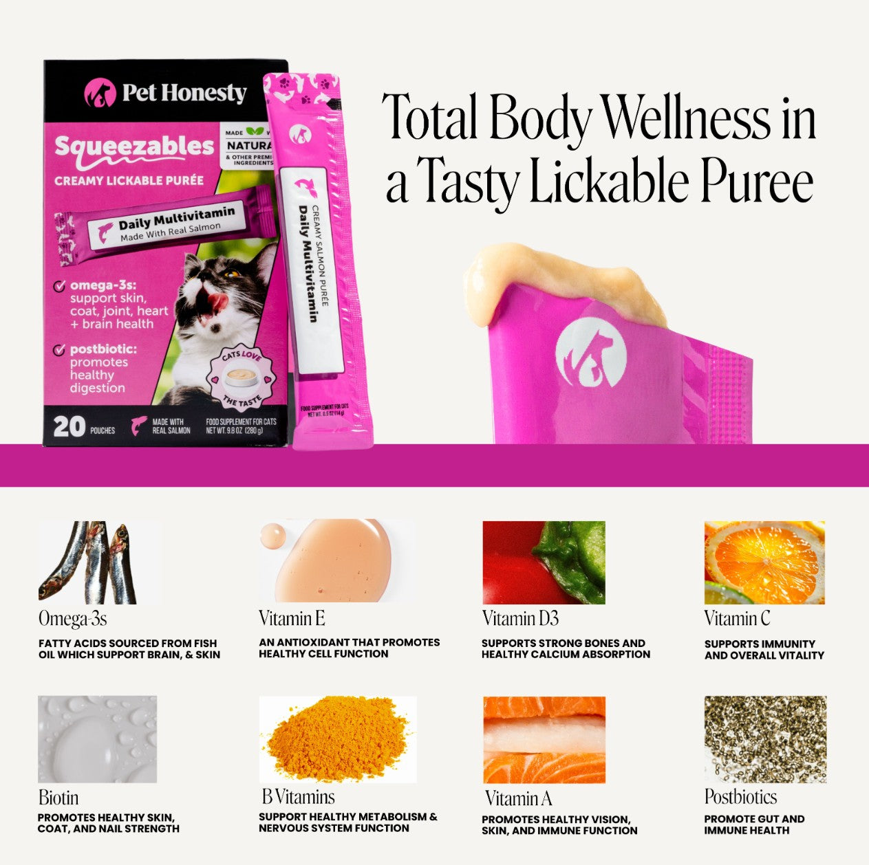 Squeezables Multivitamin Lickable Supplements for Cats, 20 Pouches