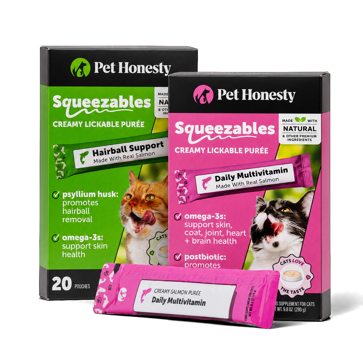 Squeezables Multivitamin + Hairball Bundle for Cats, 40 Pouches