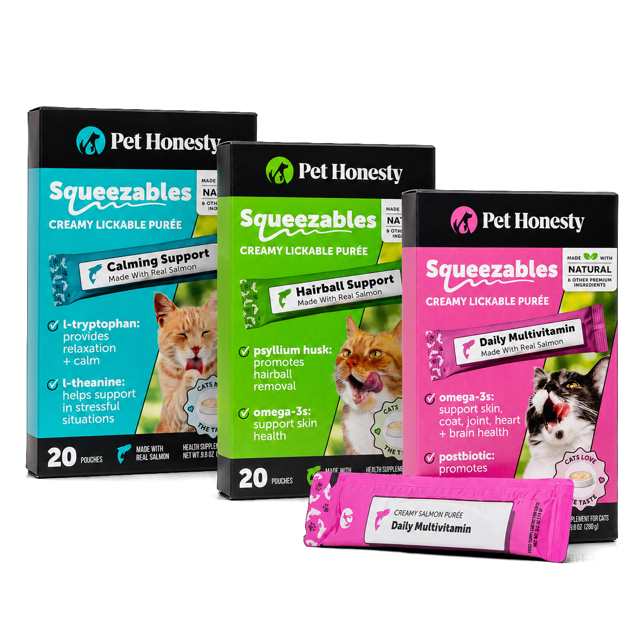 Squeezables Multivitamin, Hairball & Calming Bundle, 60 Pouches