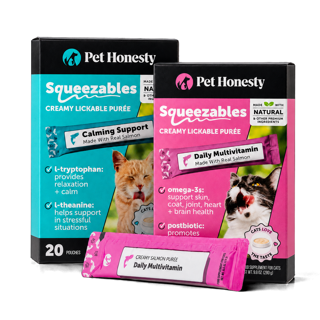 Squeezables Multivitamin + Calming Bundle for Cats, 40 Pouches