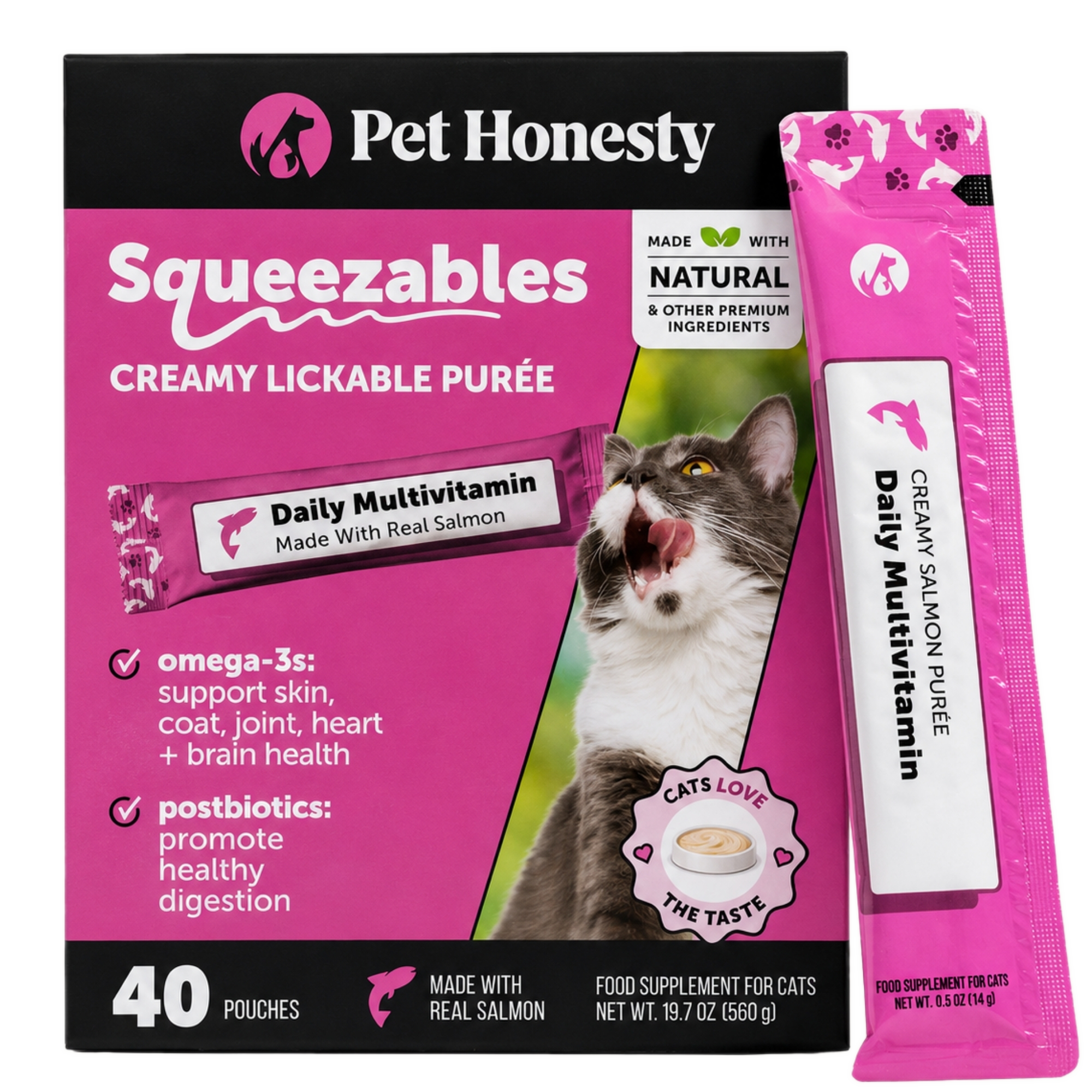 Squeezables Multivitamin Lickable Supplements for Cats, 40 Pouches