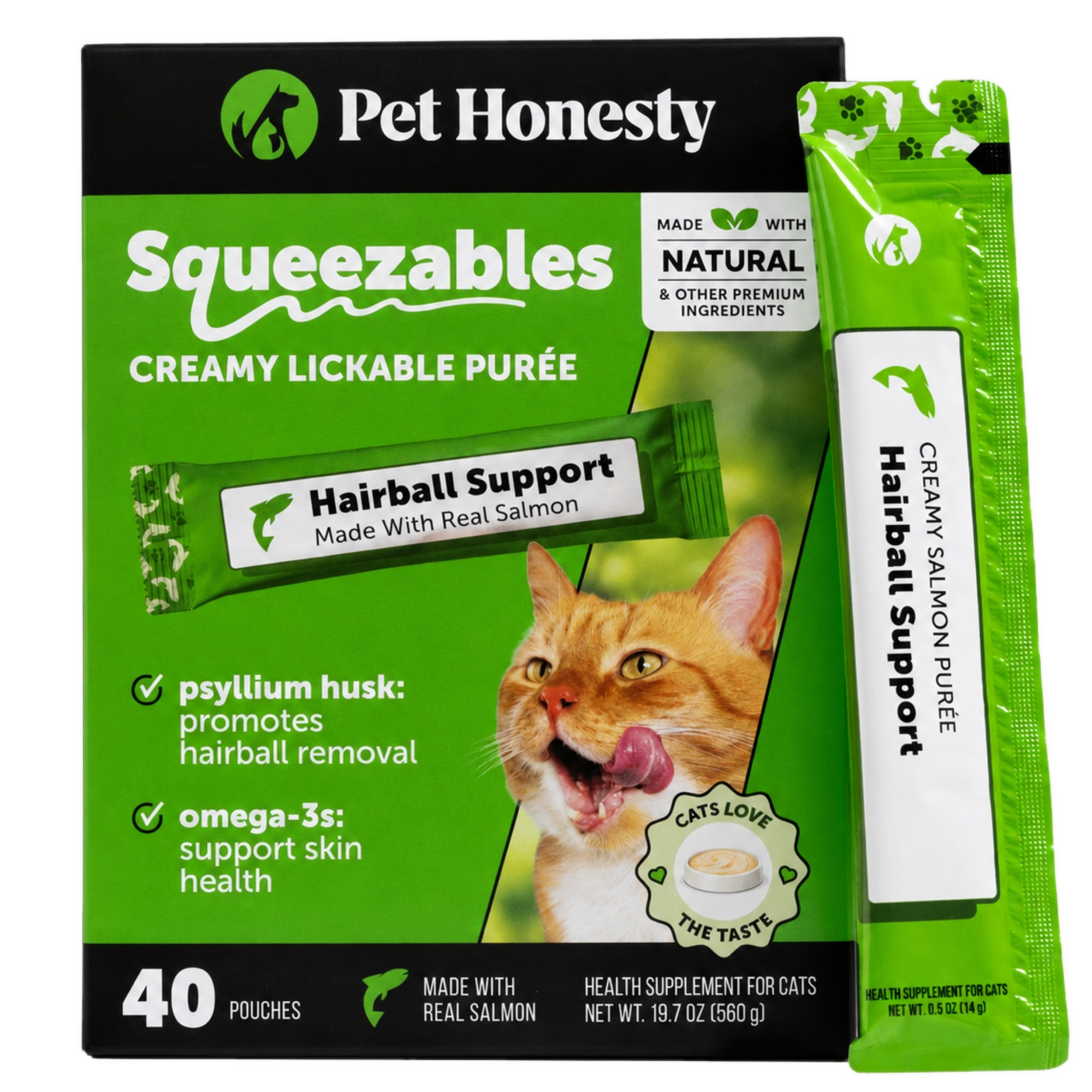 Squeezables Hairball Support Supplement for Cats, 40 Pouches